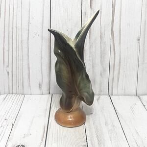 Vintage Shawnee Pottery Green & Orange Banana Leaf Vase MCM Botanical Boho